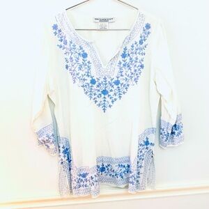 Gretchen Scott Designs White and Blue Tunic